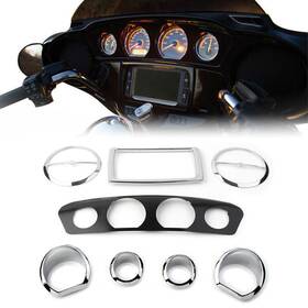 Fortodayy 550756209504 8x Chrome Gauge Bezel Trim Mount Plate Fit Harley Touring Electra Glide 2014-up