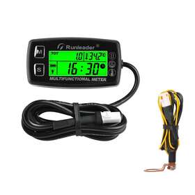 Runleader 723497063456 Tach Hour Meter Tachometer Engine Gauge Temp/rpm Alert Maintenance Waterproof