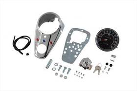 39-0904 V-twin Manufacturing Chrome Three Light Dash Panel Kit With 1 Ratio Speedometer