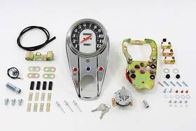 39-0908 V-twin Manufacturing Chrome Three Light Dash Panel Kit With 1 Ratio Speedometer