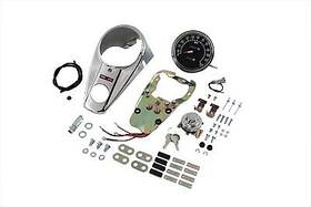 39-0911 V-twin Manufacturing Chrome Two Light Dash Panel Kit With 2 1 Ratio Speedometer