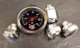 3x44b-ss60blk-1x44mount Wcc 44 Chrome Rocker Box Shaft End Bolts - And Oil Pressure Gauge Shovelhead Black