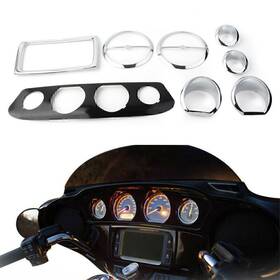 Yfoutlet 698632480910 8pc Chrome Gauge Bezel Trim Mount Plate For Harley Touring Electra Glide 2014-up
