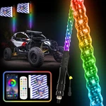 Pair 4FT Rgb Led Whip Lights Spiral Antenna W/flag & Remote App For Utv Atv Rzr. Fixed Price $63.63.