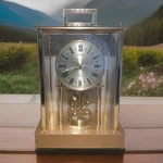 Citizen Quartz Mantel Clock Gold With Handle Battery Operated Pendulum Glass. Fixed Price $100.00.